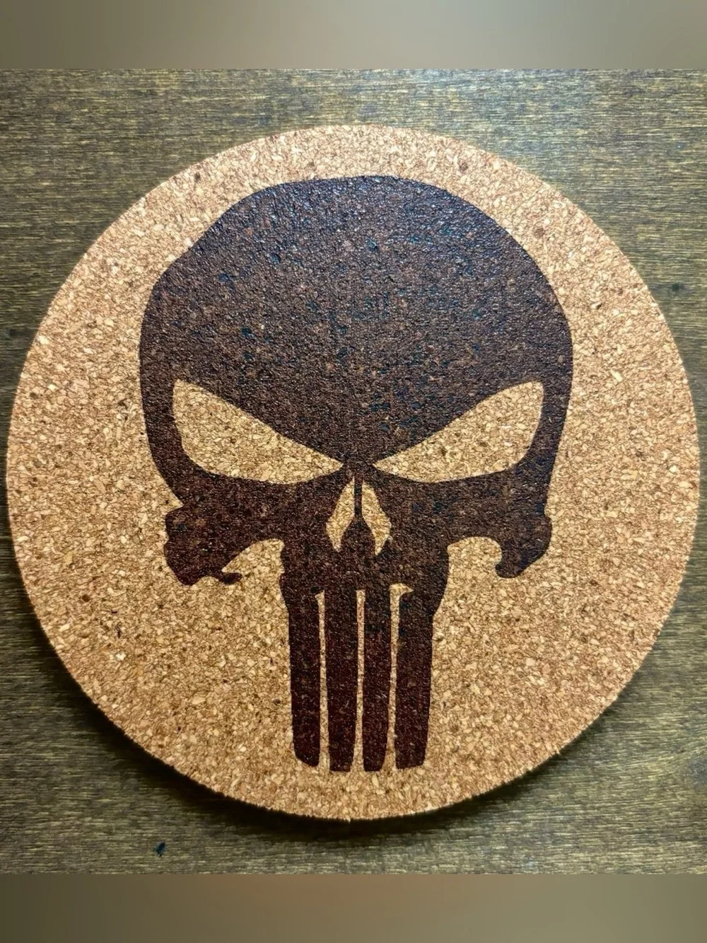 The Punisher Symbol Laser Engraved Cork Coaster #2